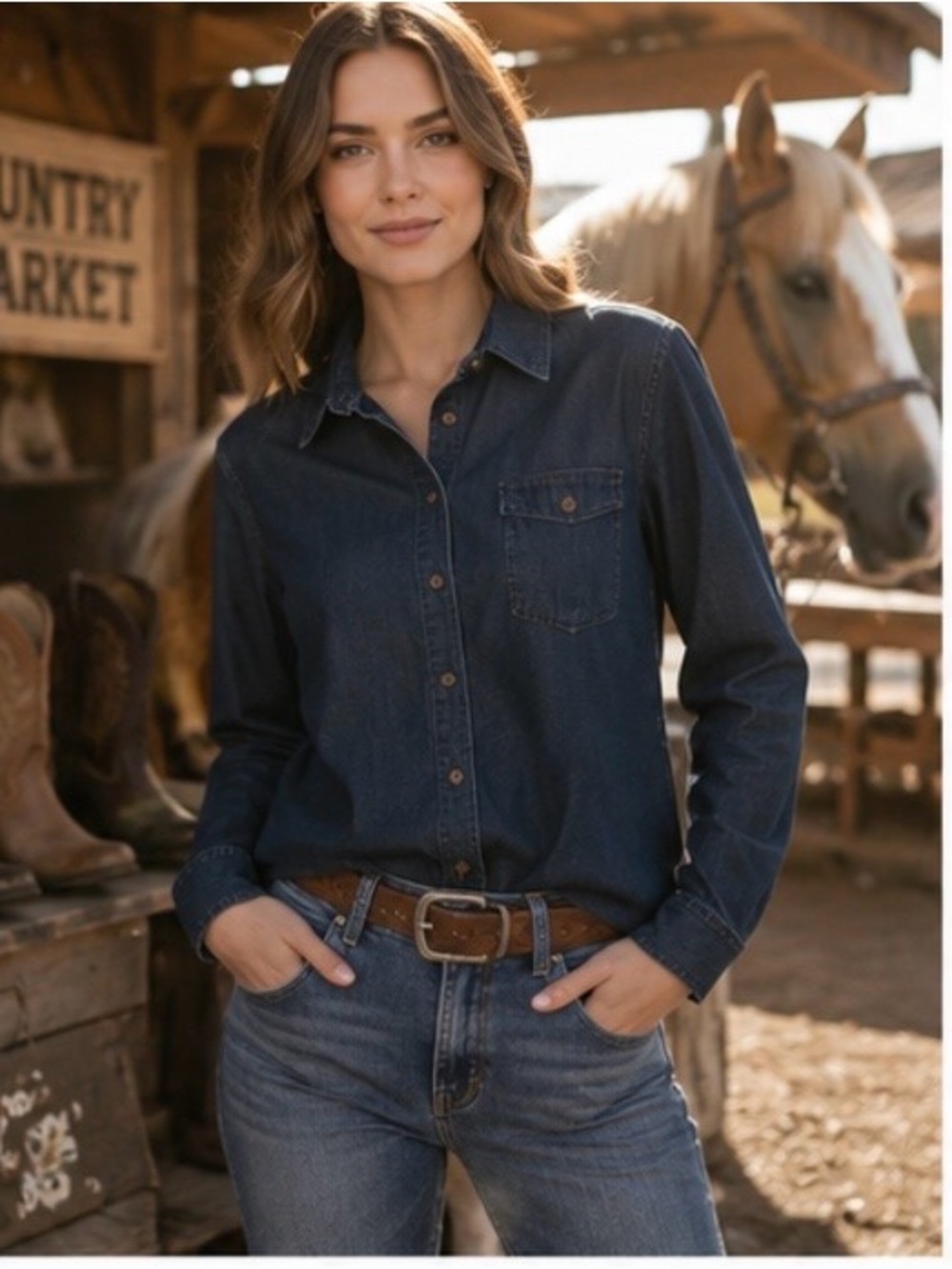 PAIGE Dark Blue Denim Button-Down Shirt